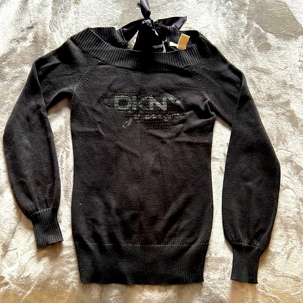 DKNY sequin detail knit sweater w bow in back